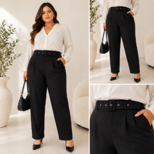 Calça Alfaiataria Feminina Plus Size com Cinto