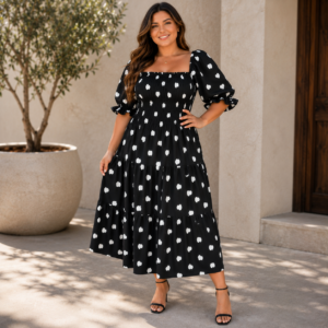Vestido Midi Feminino Estampa Corações com Lastex