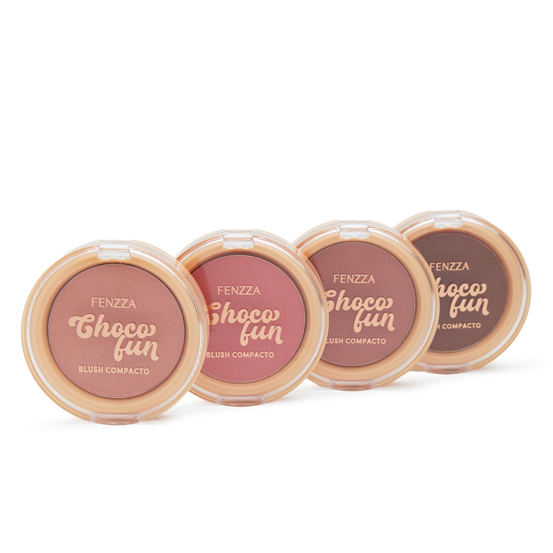 Blush Compacto Fenzza, Choco Fun Blush, Blush 4 Cores, Maquiagem Fenzza, Blush Suave, Blush para Todos os Tons de Pele.